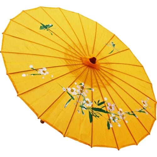 Sombrinha Japonesa Decoração Oriental em Bambu Amarela Floral