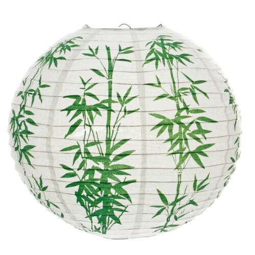 Luminária Japonesa Decoração Oriental Papel Branca Bambu Verde 40 cm