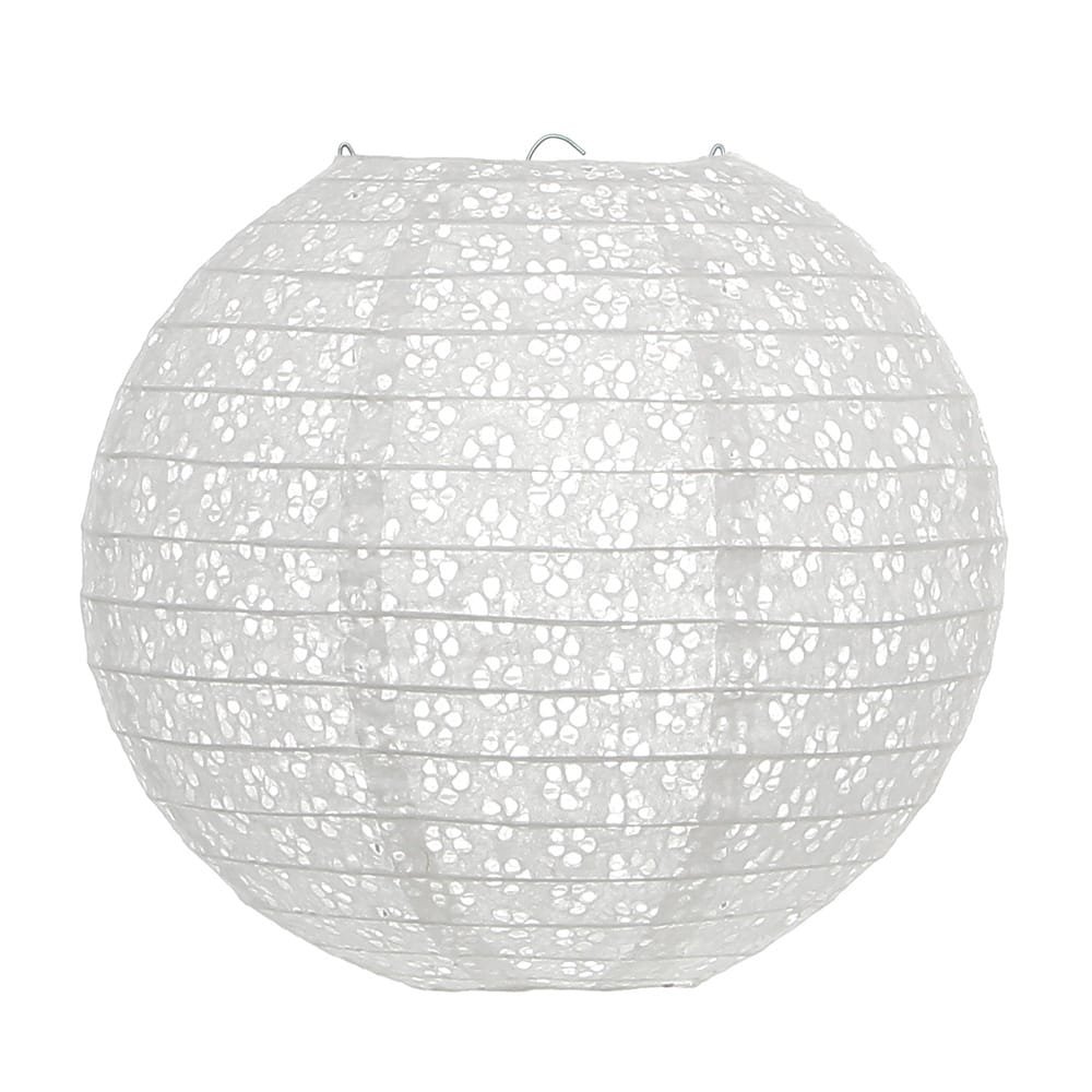15133516312-luminaria-papel-30-cm-branca-vazada-1.jpg Kit 5 Luminárias Japonesas Decoração Oriental Papel Branca Vazada 30 cm - Imagem 1