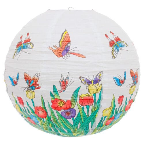 Luminária Japonesa Decoração Oriental Papel Branca Borboleta 40 cm