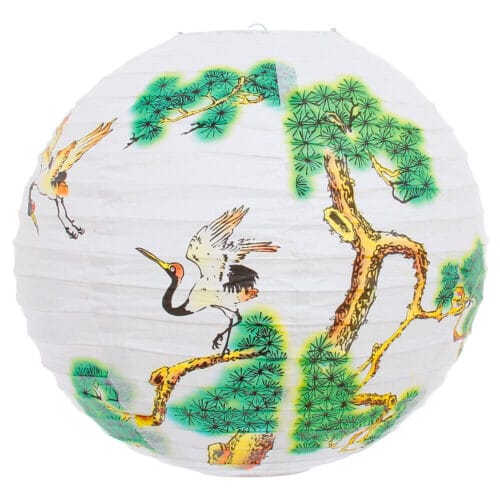 Luminária Japonesa Decoração Oriental Papel Branca Árvore Garça 40 cm