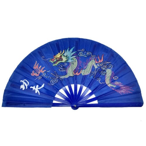 Leque Oriental Japonês Tai Chi Dragão Azul