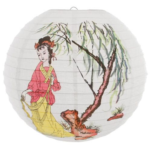 Luminária Japonesa Decoração Oriental Papel Branca Gueixa 40 cm