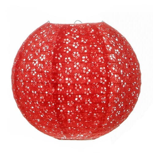 Luminária Japonesa Decoração Oriental Papel Vermelha Vazada 30 cm
