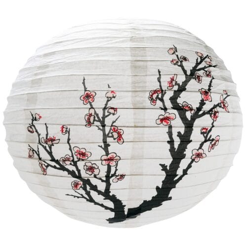 Luminária Japonesa Decoração Oriental Papel Branca Sakura PR 40 cm