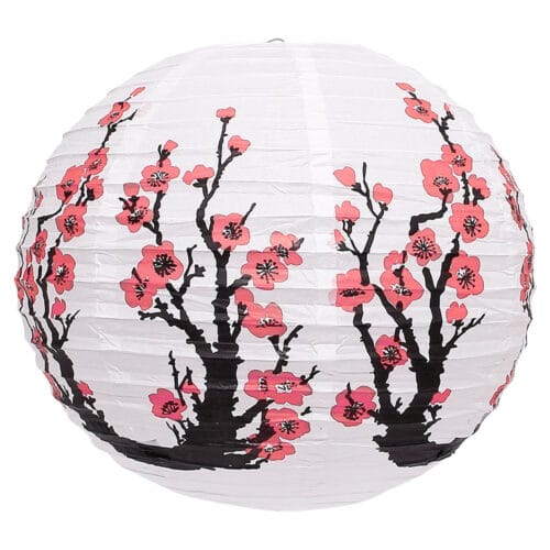 Luminária Japonesa Decoração Oriental Papel Branca Sakura Vermelha 40 cm