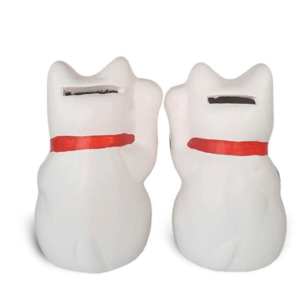 Gato da Sorte Manekineko Casal Cerâmica Decoração Oriental Branca 10,0 cm - Imagem 2