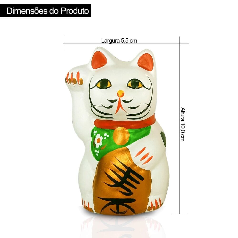 Gato da Sorte Manekineko Casal Cerâmica Decoração Oriental Branca 10,0 cm - Imagem 3