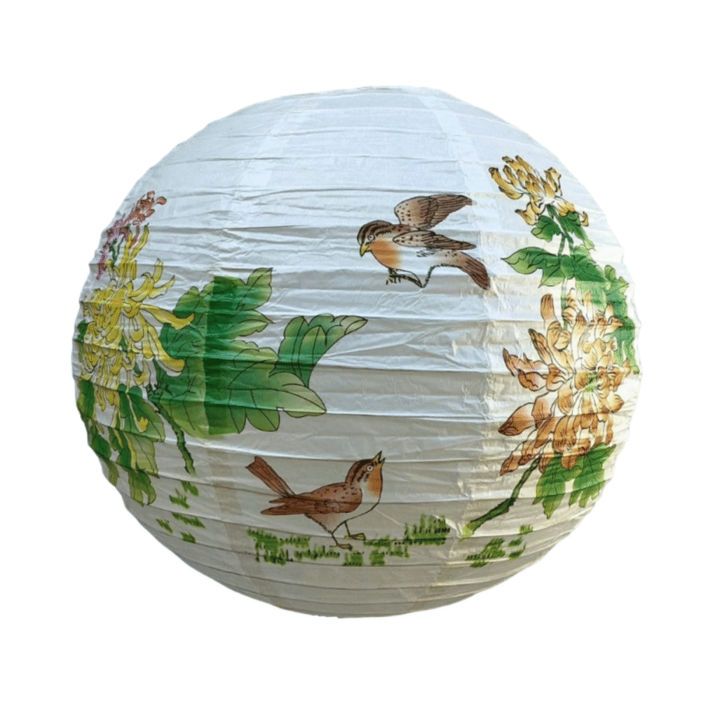 Luminária Japonesa Decoração Oriental Papel Branca Orquídea 2 40 cm - Imagem 1