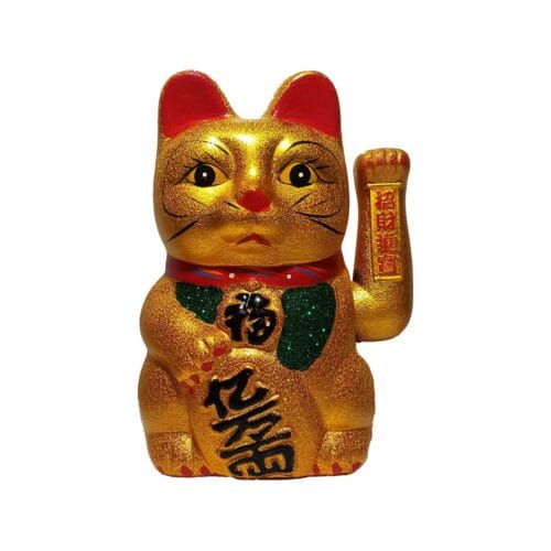 Gato da Sorte Japonês Decoração Oriental Cerâmica Dourado 18,0 cm