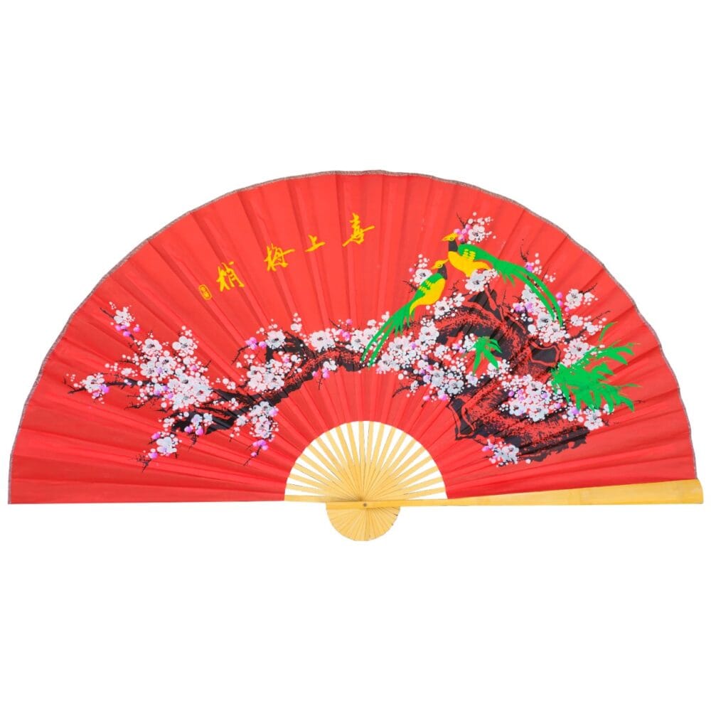 Leque Decoração Oriental Japonês Parede Gigante 160 cm Vermelho Sakura Pavão - Imagem 1